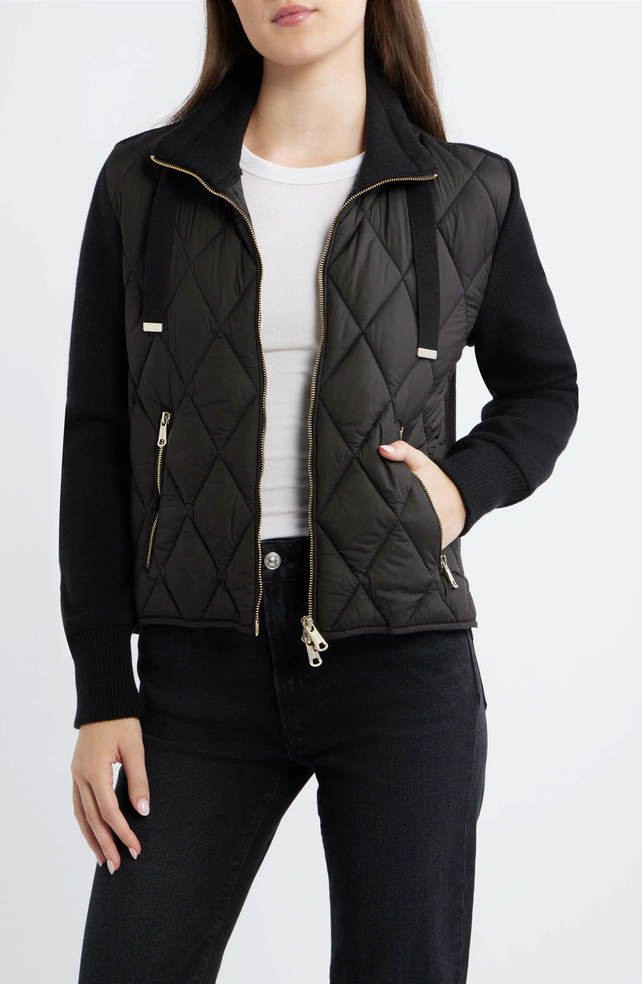 Mixed Media Quilt Front Sweater Jacket (Women) | Nordstrom | Nordstrom
