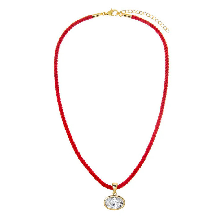 CZ Oval Bezel Charm & Colored Twisted Cotton Rope Necklace | Adina Eden