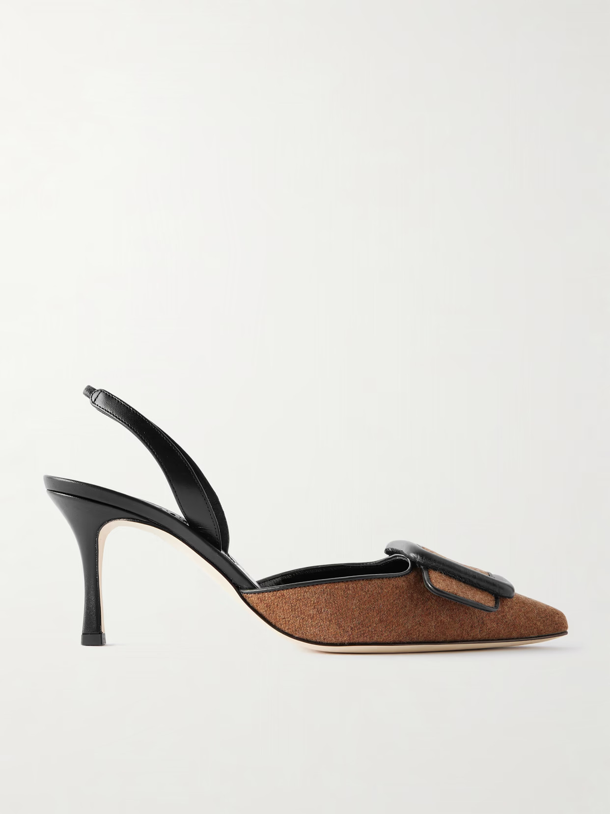 Manolo Blahnik - Mayslibi 70 Buckled Leather-trimmed Wool Slingback Pumps - Brown | NET-A-PORTER (US)