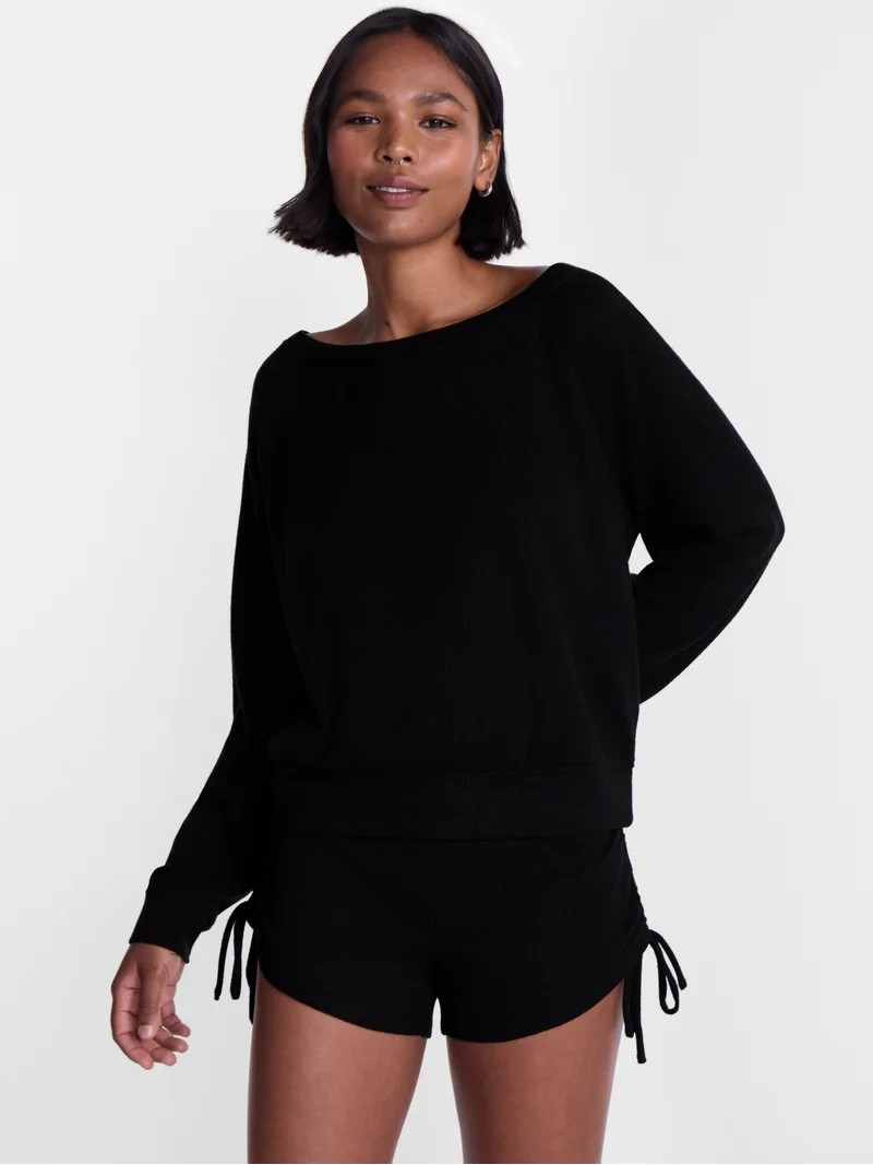 No Boundaries Waffle Knit Sleep Top, Women\u2019s and Women\u2019s Plus XS-2X | Walmart (US)