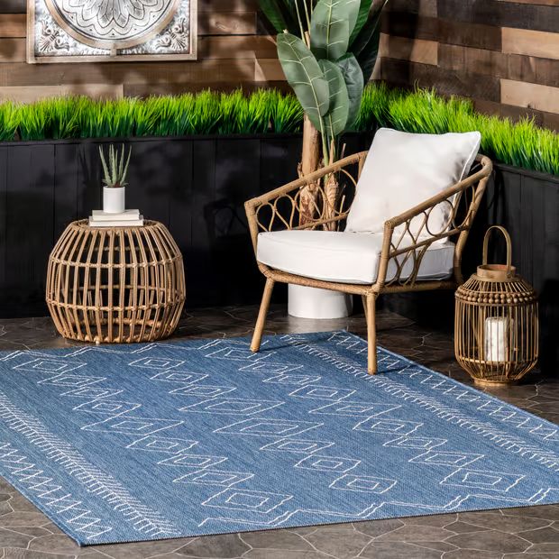 Blue Moroccan Diamonds Indoor/Outdoor 6' 3" x 9' Area Rug | Rugs USA