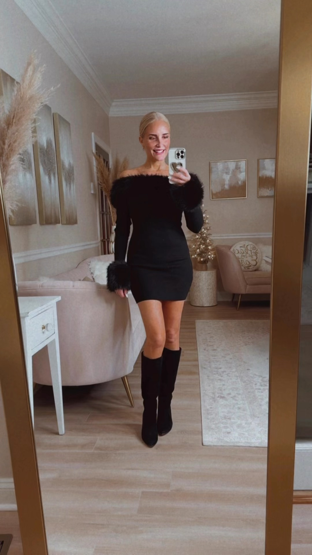 Love this fun black faux fur trim dress! Super flattering. I’m actually wearing it backwards but I love how it looks like this. On sale for $27 today! Also linking my favorite black suede knee high boots.

#LTKSaleAlert #LTKSeasonal #LTKHoliday