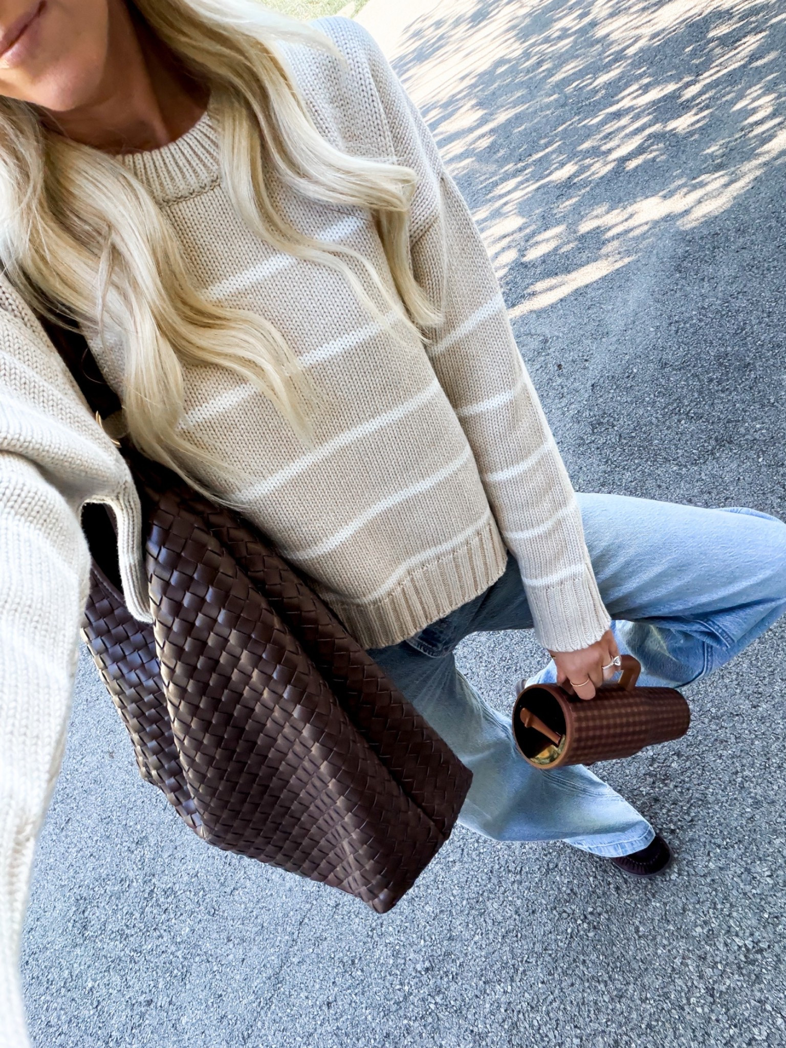What I’m wearing today! Love this trending striped sweater from quince! 100% organic cotton! And these jeans are my go-to! A splurge and WORTH IT! This Walmart bag looks like Bottega! @Pistola Denim @Quince @Walmart

#LTKootd #LTKdayinmylife #LTKWorkwear