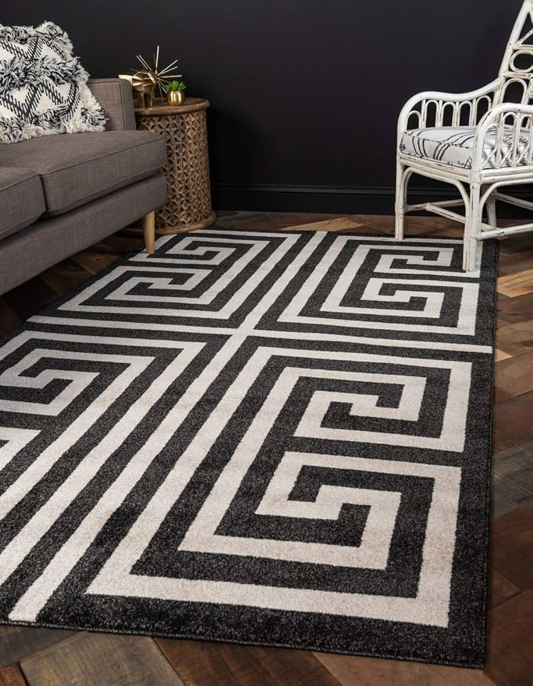 Unique Loom Athens Collection Classic Geometric Modern Border Design Area Rug, 5 ft x 8 ft, Black... | Amazon (US)