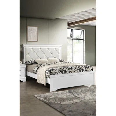 King Size Panel Bed With Textured Finish And Upholstered Headboard Button Tufting In White For An Elegant Bedroom Build | Wayfair North America