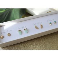 Gold Plated Earring Set, Dainty Gemstone Studs, Boxed Gift | 5 Pairs | Etsy (US)