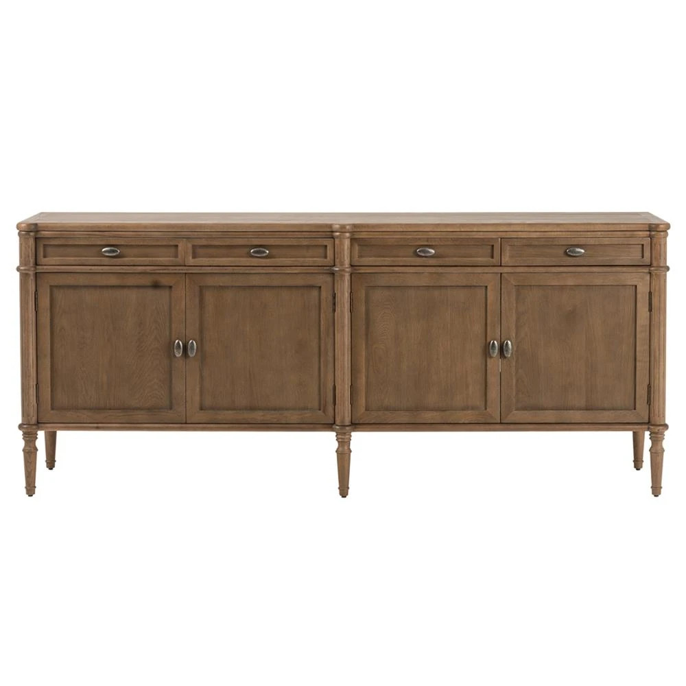 Tacorey Rustic Lodge Brown Solid Oak Wood 4 Drawer 4 Door Sideboard | Kathy Kuo Home