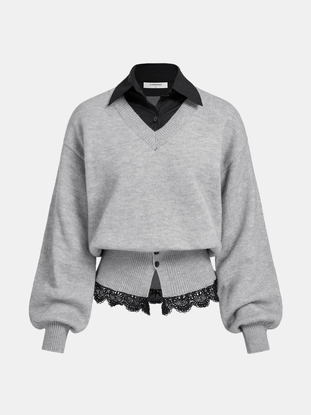 Contrast Collar Lace Hem Sweater | Commense