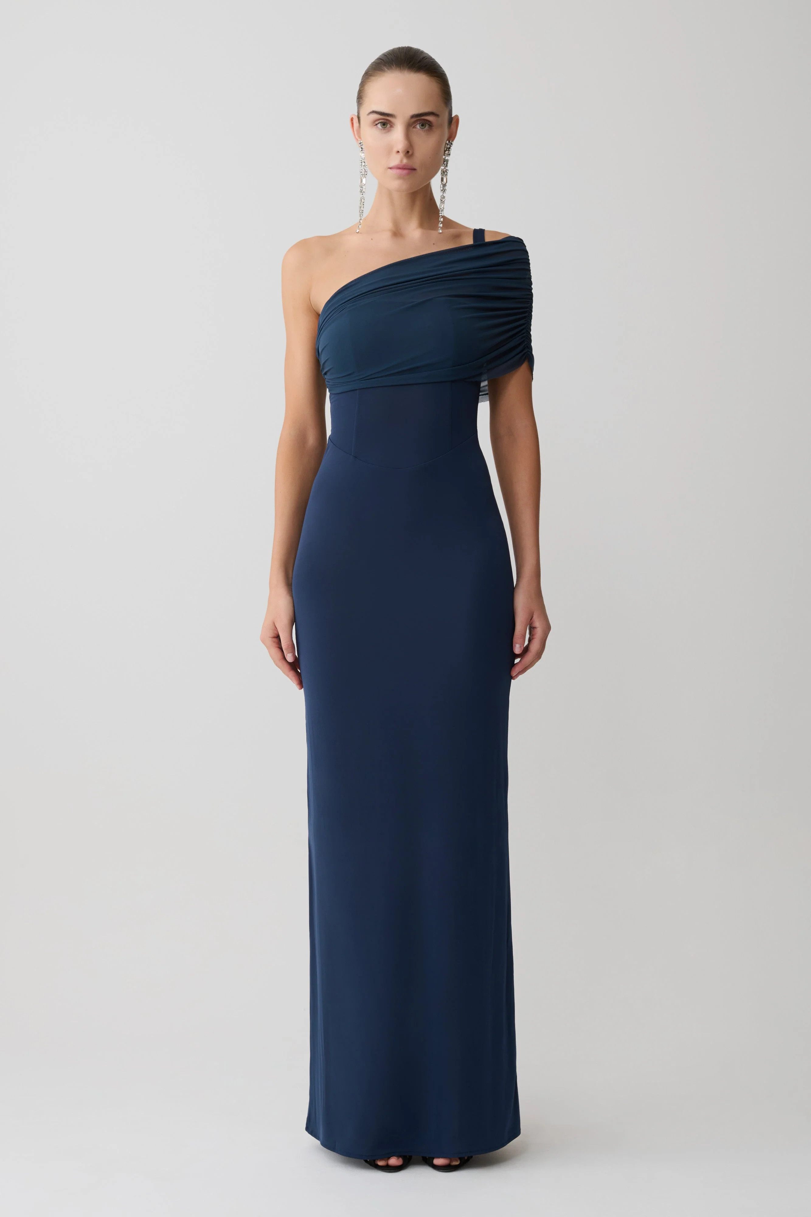 Hanh One Shoulder Mesh Maxi Dress - Ink Blue | MESHKI US
