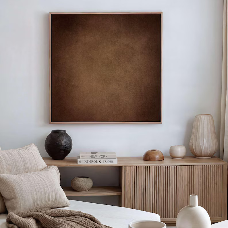 Warm Brown Wabi Sabi Canvas Wall Art, Floating Framed Art Print, Japandi Decor, Large Living Room... | Etsy (US)