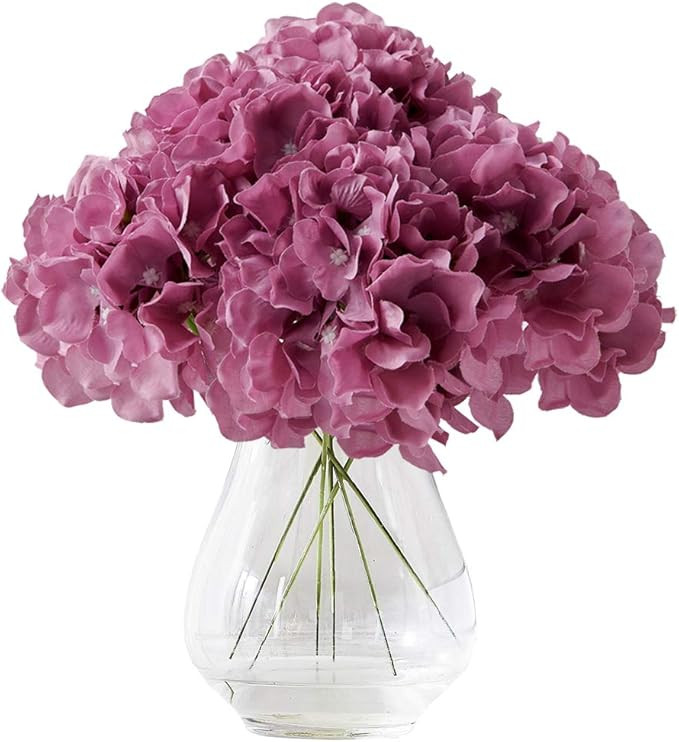 Mauve Hydrangea Silk Artificial Flowers 10pcs, 7in x 9.8in (18cm x 25cm), Realistic Lifesize, Cus... | Amazon (US)