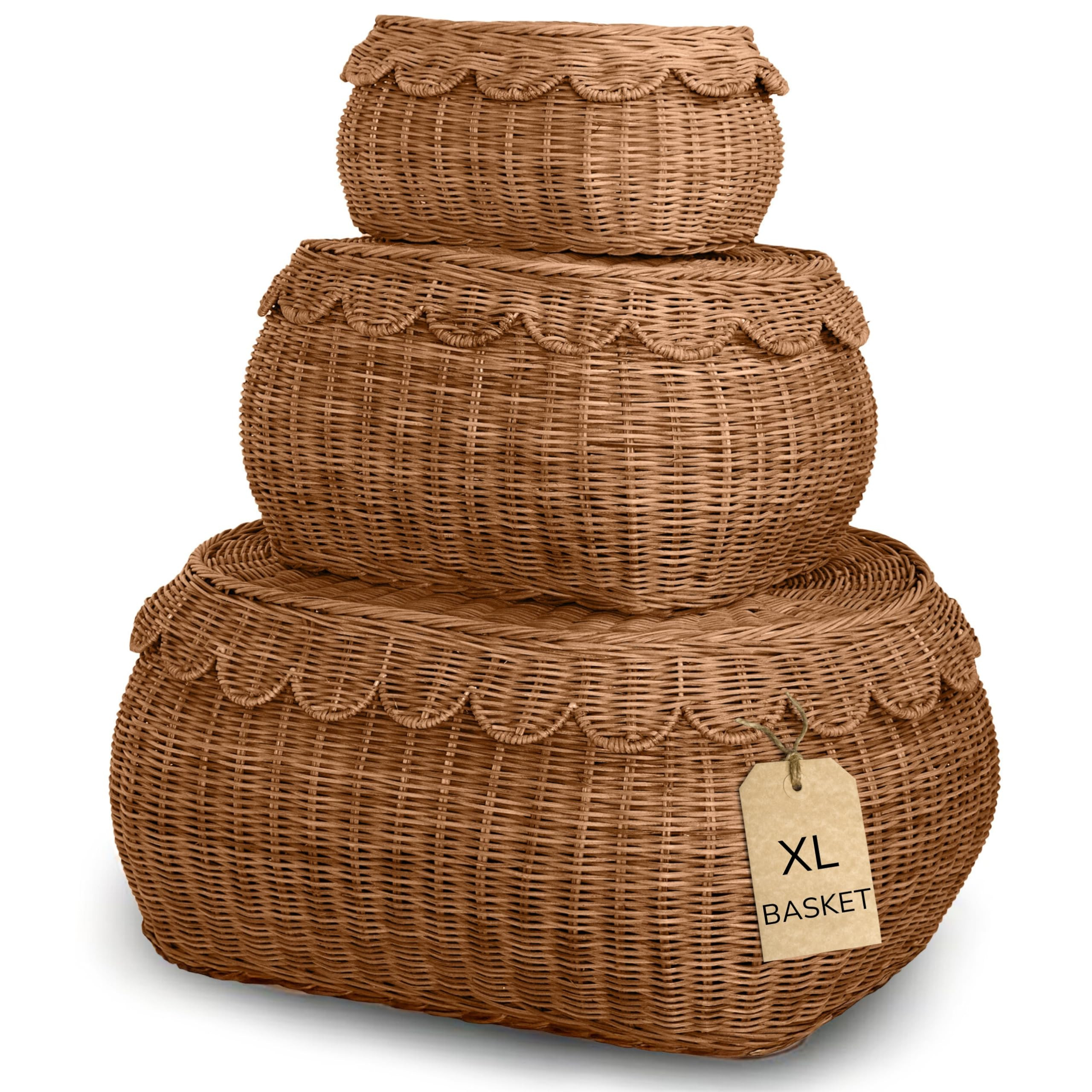 BEBE BASK Large Scalloped Basket Set Of 3 - Hand-Woven & Award-Winning Scallop Basket - XL - Extr... | Amazon (US)