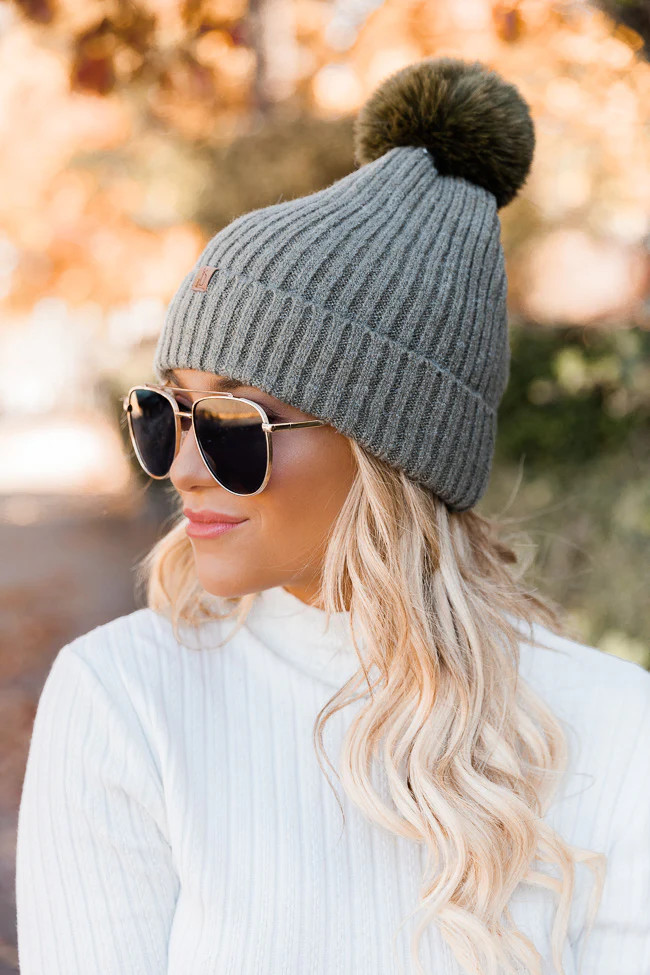 Cabin Escape Olive Pom Beanie DOORBUSTER | The Pink Lily Boutique