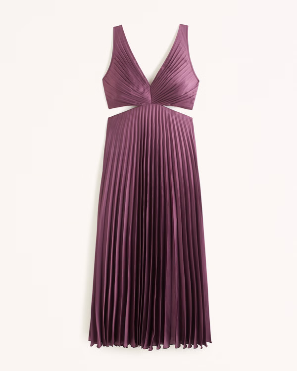 Satin Pleated Cutout Maxi Dress | Abercrombie & Fitch (US)
