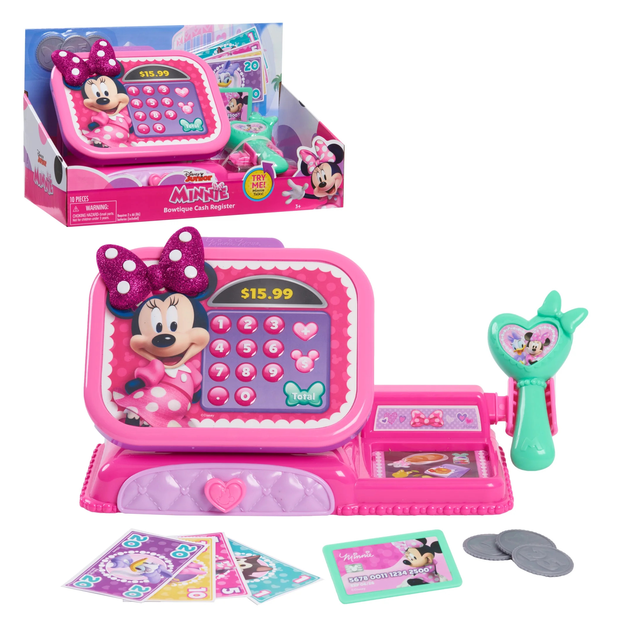 Disney Junior Minnie Mouse Bowtique Cash Register with Realistic Sounds, Pretend Play Money and S... | Walmart (US)
