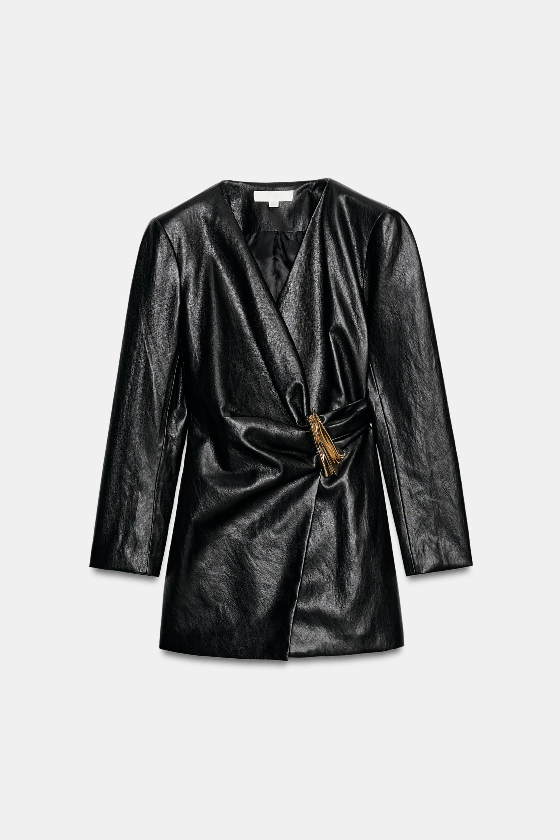 Zara - Faux Leather Blazer With Gold-Tone Appliqué - Black - S - Woman | Zara US