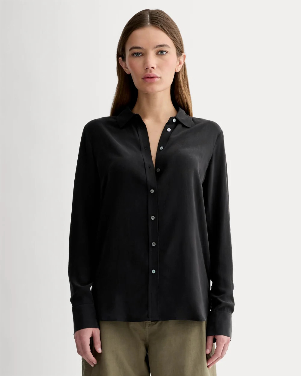 Everlane Must-Have Shirt in Washable Silk | Black | 00 | Everlane