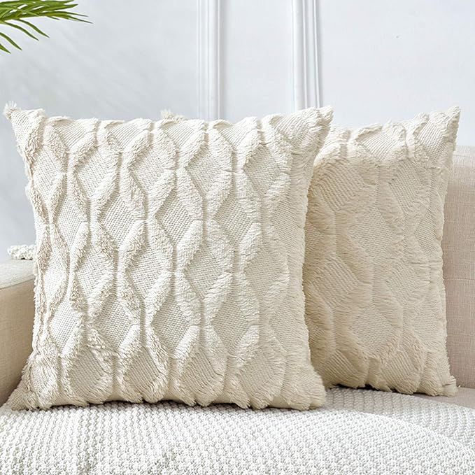 LHKIS Throw Pillow Covers 22x22, Beige Decorative Boho Pillow Case Cushion Cover with Velvet Luxu... | Amazon (US)
