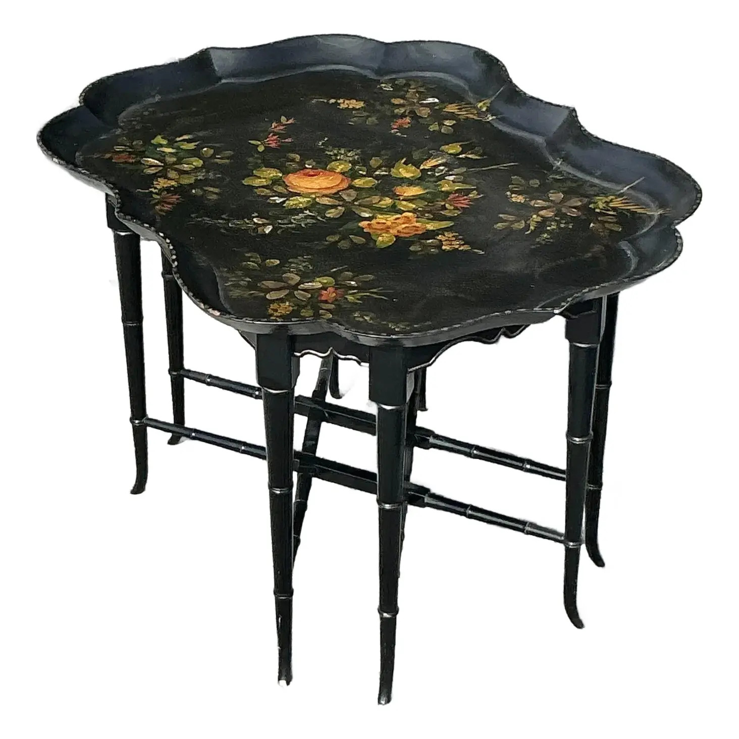 Vintage Regency Tole Painted Tray Table | Chairish