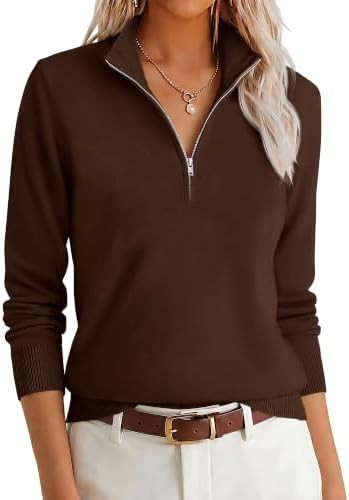 ANRABESS Women Quarter Zip Long Sleeve Fall Pullover Sweater | Soft Knit Fabric Medium Stretch, B... | Amazon (US)