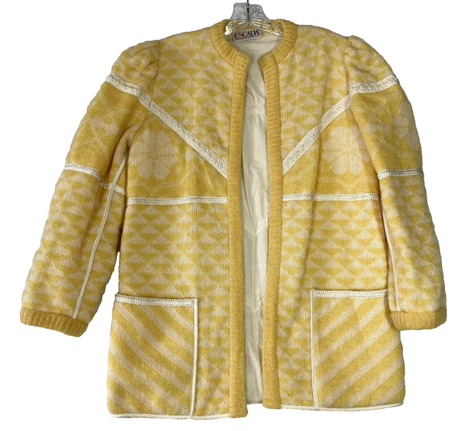 Escada Vintage Yellow Blazer Jacket Quilted Lined Geometric 60s 70s Size 36 Open  | eBay | eBay US
