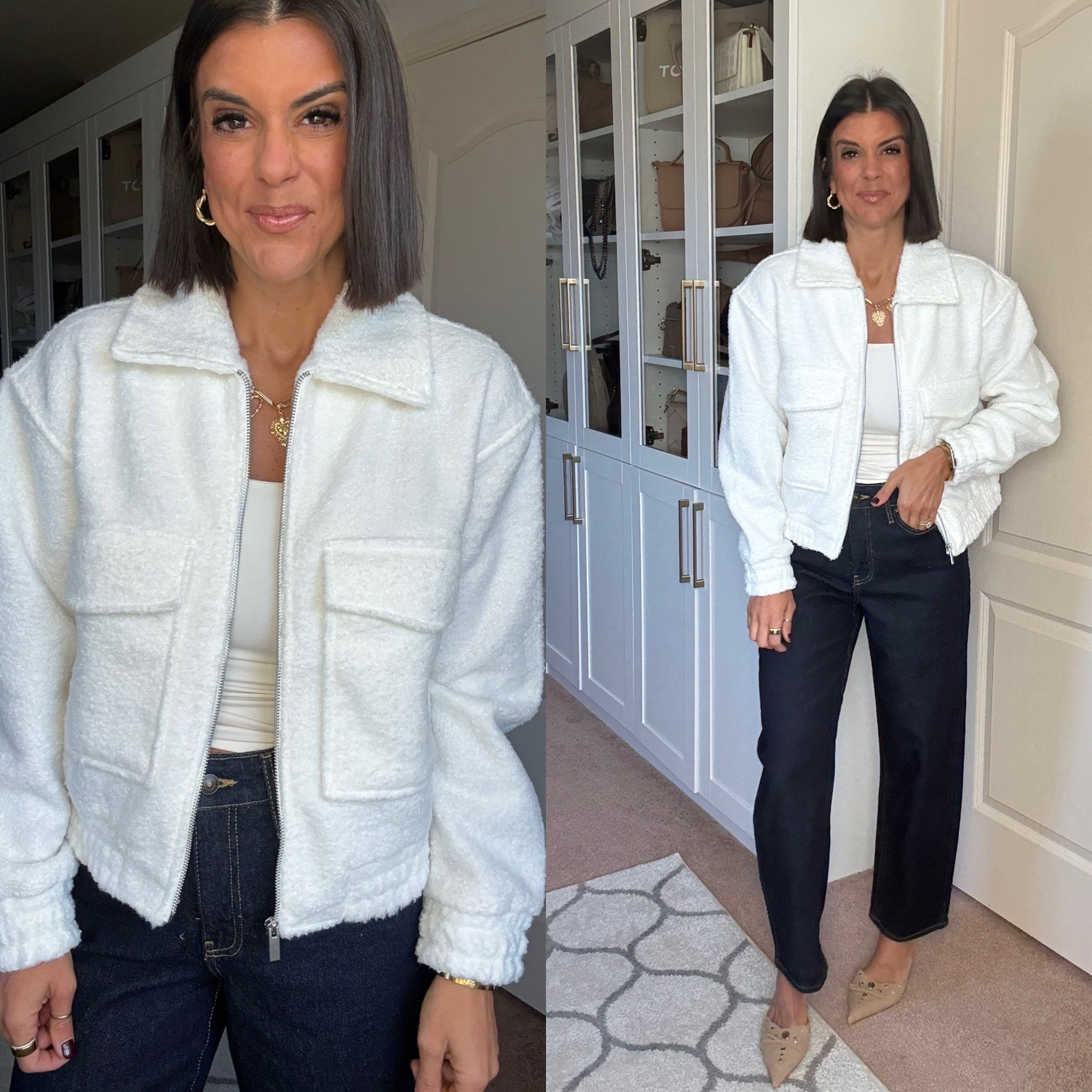 Sized up one to a bomber jacket, size 2 in jeans 

#LTKHoliday #LTKmorningroutine #LTKSeasonal