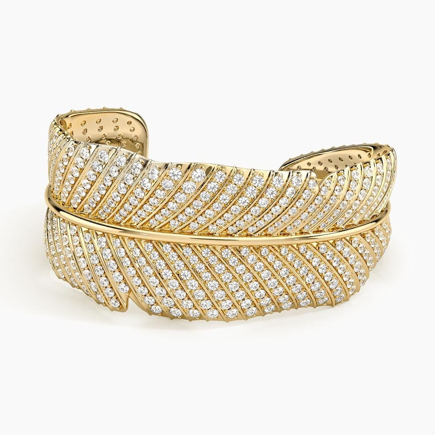 Jane Goodall Pavé Leaf Lab Diamond Cuff Bracelet (12 1/2 ct. tw.) in 18K Yellow Gold | Brilliant Earth