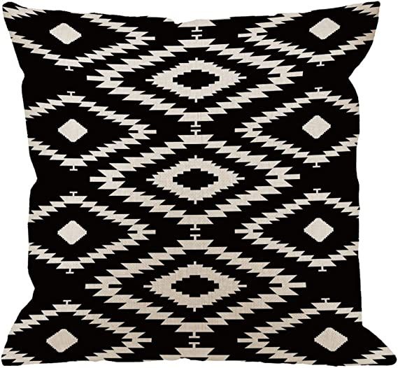 HGOD DESIGNS Throw Pillow Case Black and White Cotton Linen Square Cushion Cover Standard Pillowc... | Amazon (US)