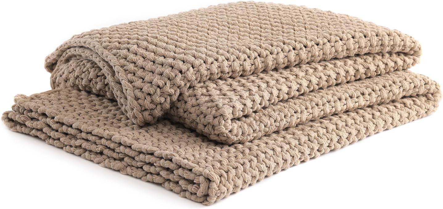 YnM Chunky Cotton Knit Throw Blanket, Cable Knit Throws for Bed Couch Sofa, Comfy & Relaxing, Decorative Piece for Farmhouse Modern Boho Rustic Scandinavian Chic Vibe, Beige 40x50 Inches | Amazon (US)