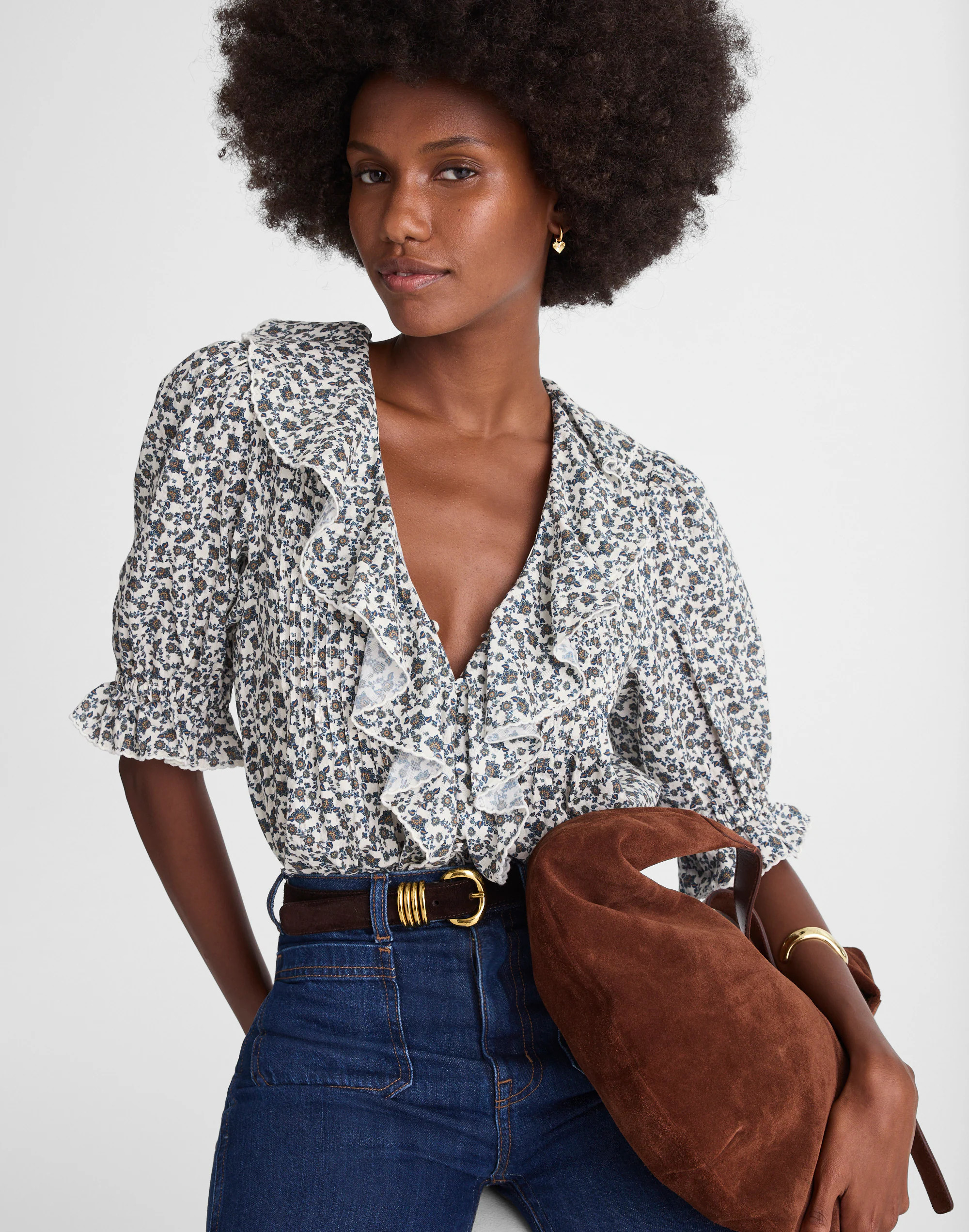 Ruffled Pintuck Puff-Sleeve Top | Madewell