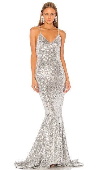 Sequin Mermaid Fishtail Gown in Silver | Revolve Clothing (Global)