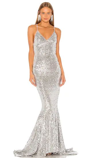 Sequin Mermaid Fishtail Gown in Silver | Revolve Clothing (Global)