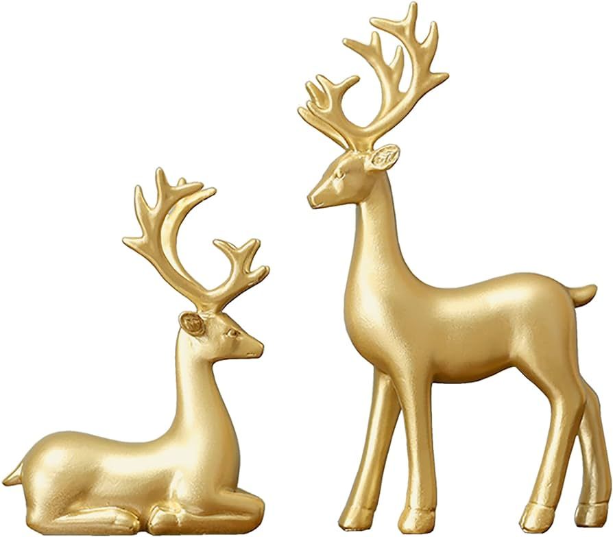 Amazon.com: FANTESTICRYAN Small Reindeer Sculpture Resin Christmas Reindeer Elk 2pcs Christmas Ho... | Amazon (US)