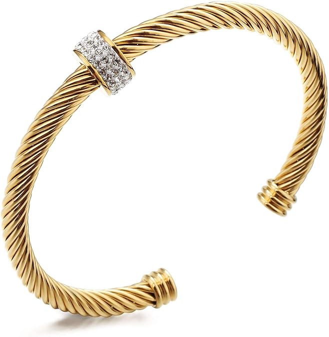 Cable Cuff Bracelets, Stainless Steel Twisted Wire Composite Bracelet Bangles, Adjustable Elegant... | Amazon (US)