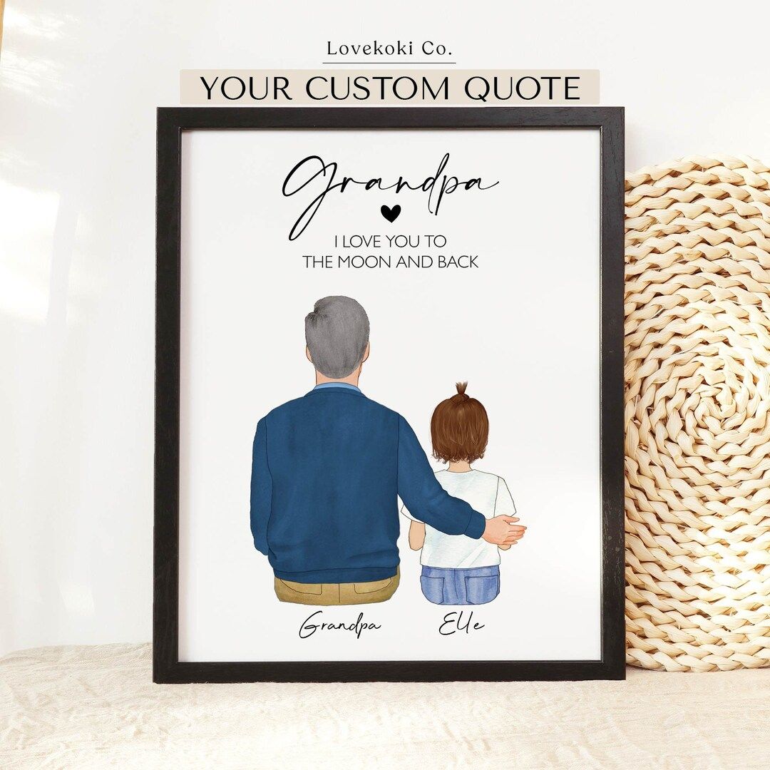 Personalized Chritmas for Grandpa, Grandfather and Grandson Wall Art Illustration, Custom Granddad g | Etsy (US)
