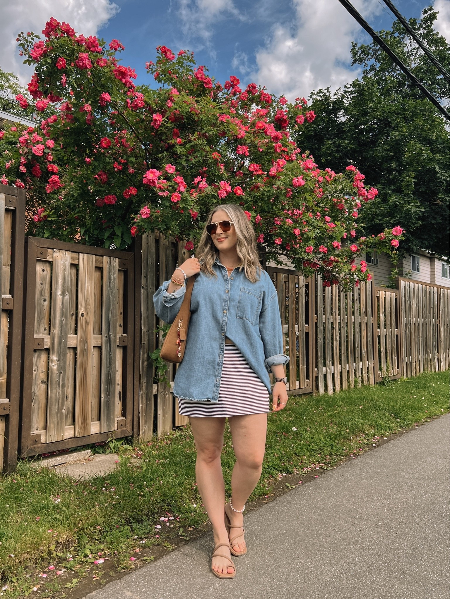 Simple summer outfit! Wearing my usual size L in the denim shirt and striped mini skirt (has built in shorts)! Crocs sandals are super comfy, I’m a 9.5-10 and wear a 10. Canadian shirt & Crocs links under “similar products”

#LTKsummer #LTKmidsize #LTKstyletip