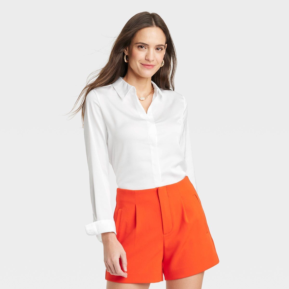 Women's Slim Fit Long Sleeve Satin Button-Down Shirt - A New Day™ | Target