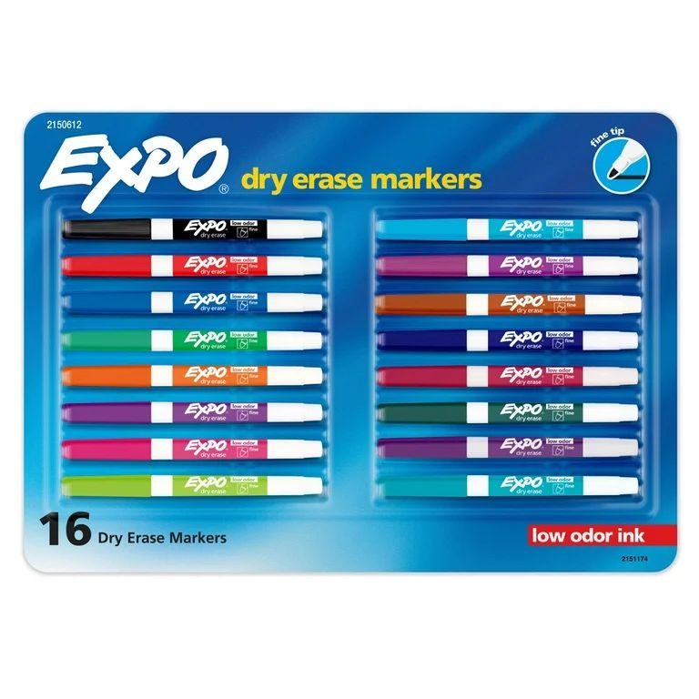 Expo Dry Erase Markers, Fine Tip, Assorted Vibrant Colors, 16 Count | Walmart (US)