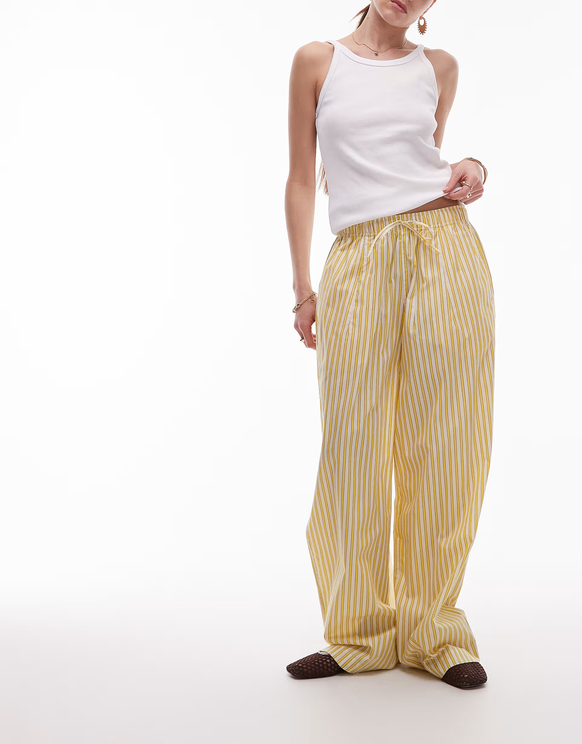 Topshop poplin pull on wide leg trouser in yellow stripe | ASOS (Global)