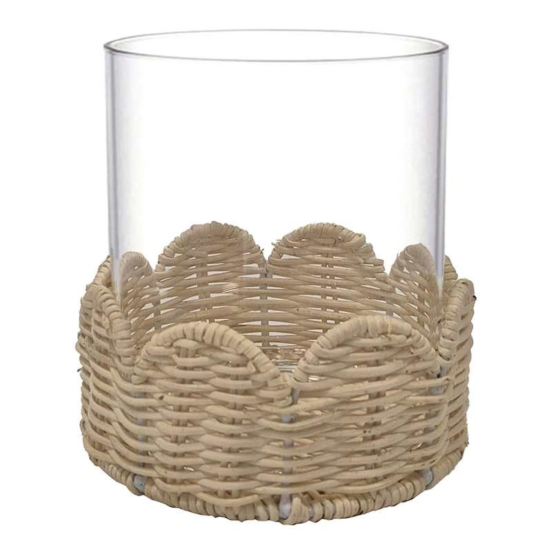 Hurricane with Scalloped Rattan Base, 6" | At Home