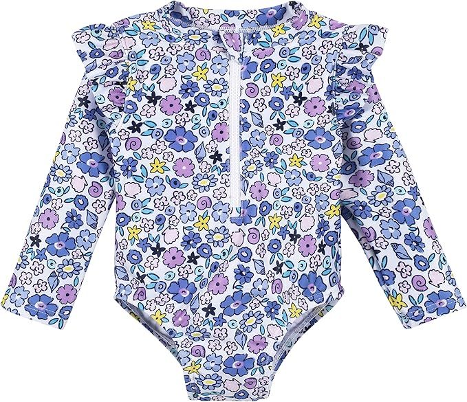 Gerber Baby-Girls Toddler Long Sleeve One Piece Rashguard Swimsuit | Amazon (US)
