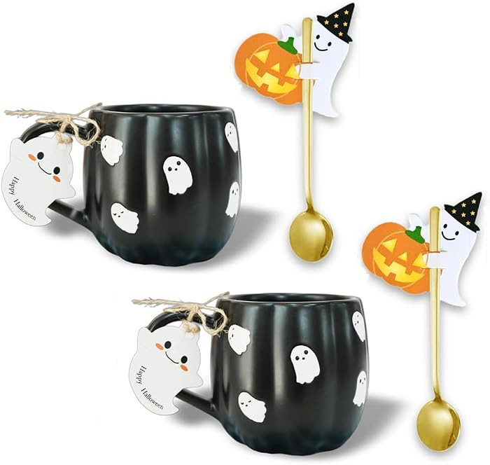 Domini 12.67 oz Halloween Matte pumpkin shape ghost pattern Coffee Mug(set of 2) - Cute Ceramic C... | Amazon (US)