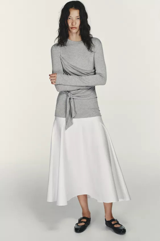 COMBINATION TIE-DETAIL MIDI DRESS | Zara US