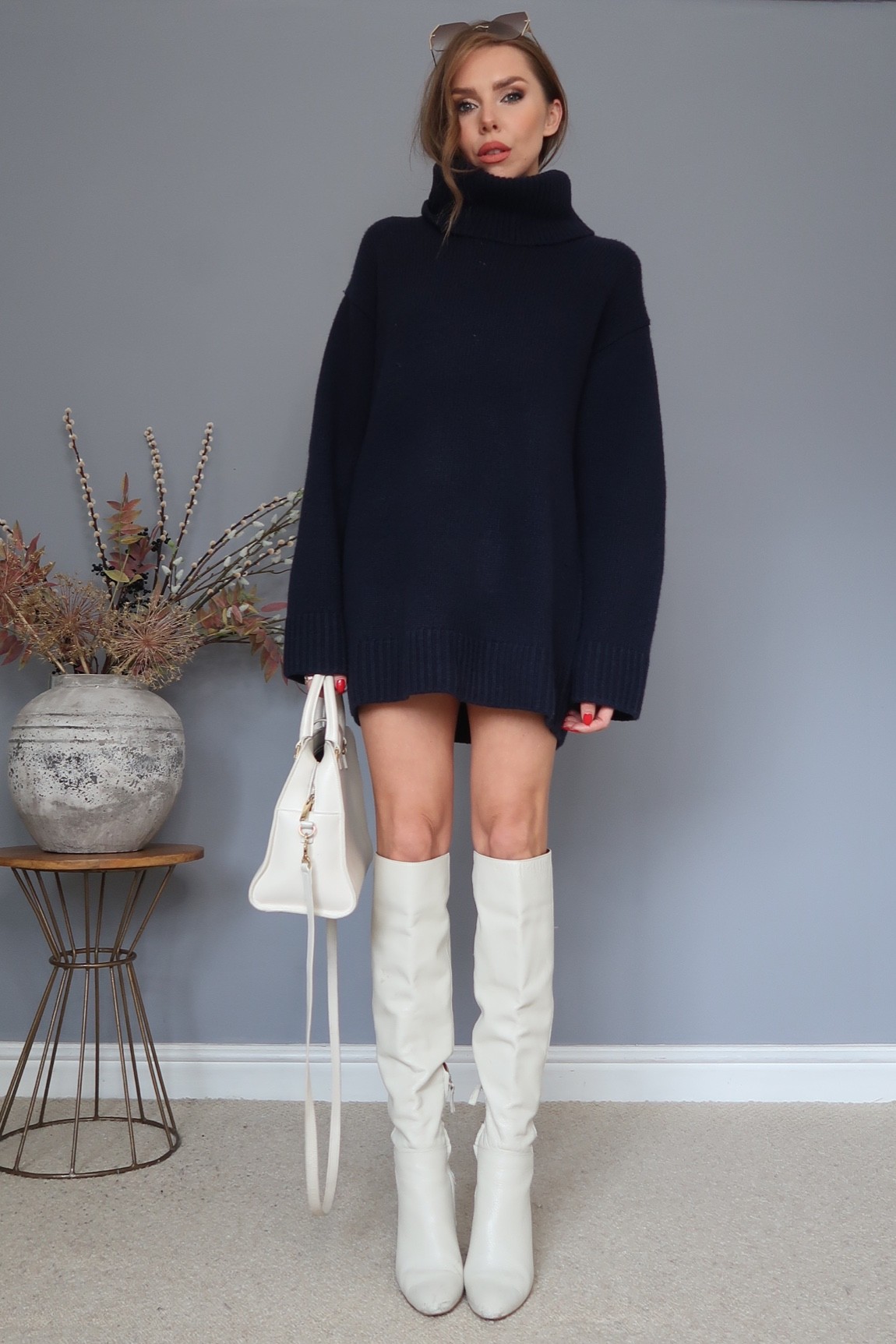 Navy oversized high neck jumper