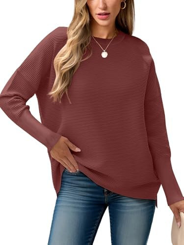 ANRABESS Womens Oversized Batwing Long Sleeve Ribbed Knit Sweaters 2025 Fall Outfits | Amazon (US)