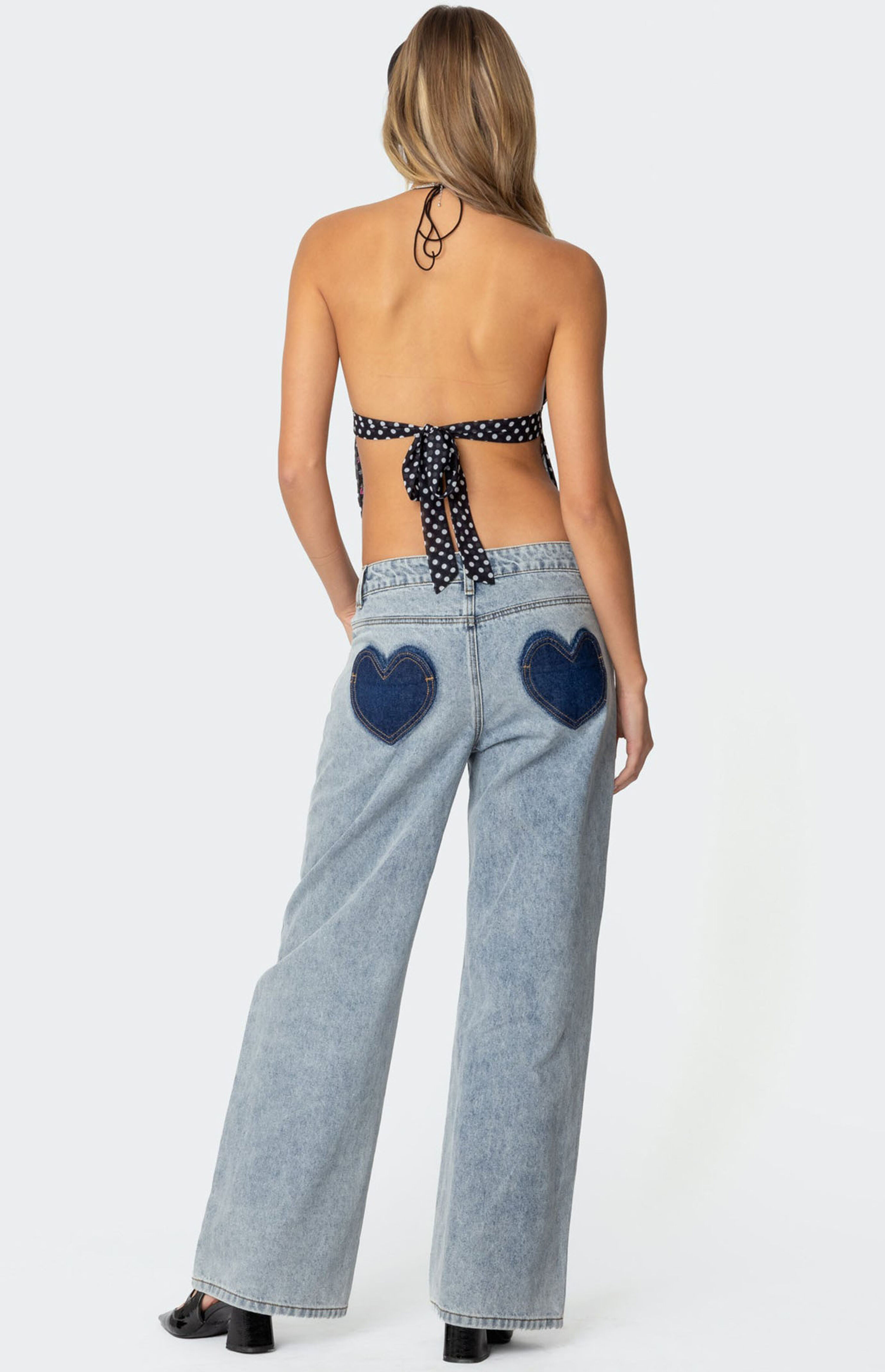 Edikted Contrast Heart Washed Low Rise Jeans | PacSun
