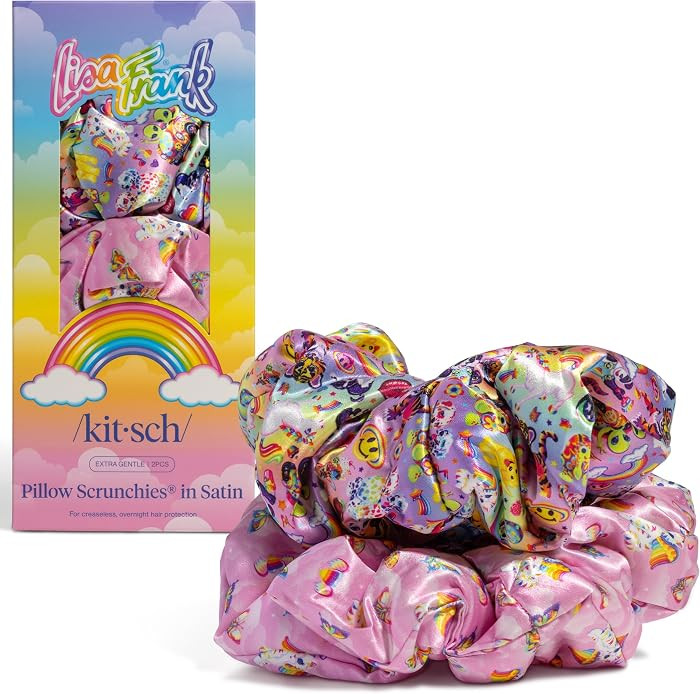 Lisa Frank x Kitsch Pillow Satin Scrunchies for Women - Hair Ties No Damage, No Crease Hair Acces... | Amazon (US)