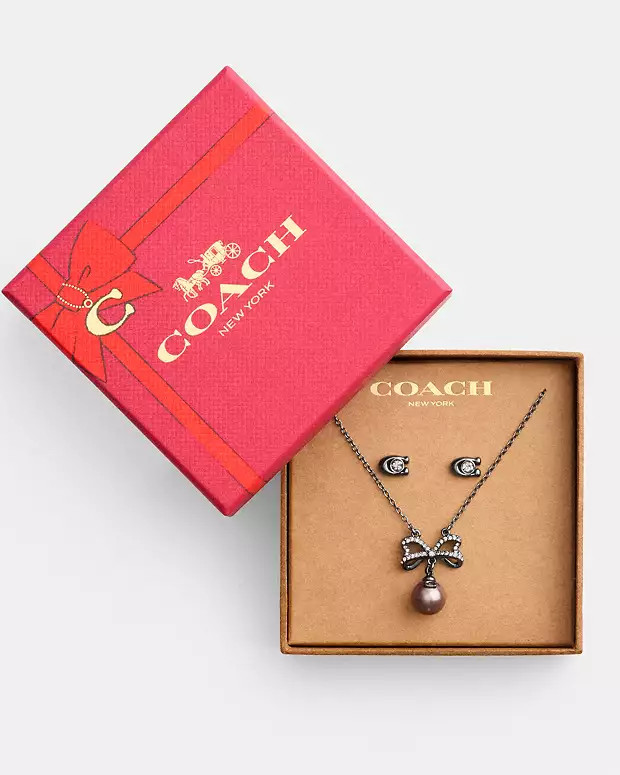 Bow Pearl Necklace And Earrings Set | Coach Outlet US
