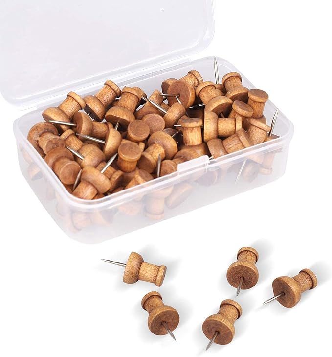 120 Pcs Wood Push Pins, Walnut, Standard, Wooden Thumb Tacks Decorative for Cork Boards Map Photo... | Amazon (US)