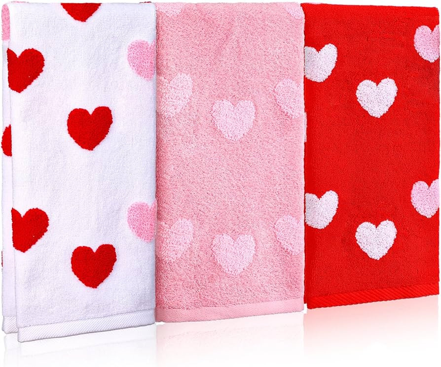 CroBlissful 3 Pcs Valentine's Day Heart Hand Towels for Bathroom Red Pink White 3D Embroidered Fa... | Amazon (US)